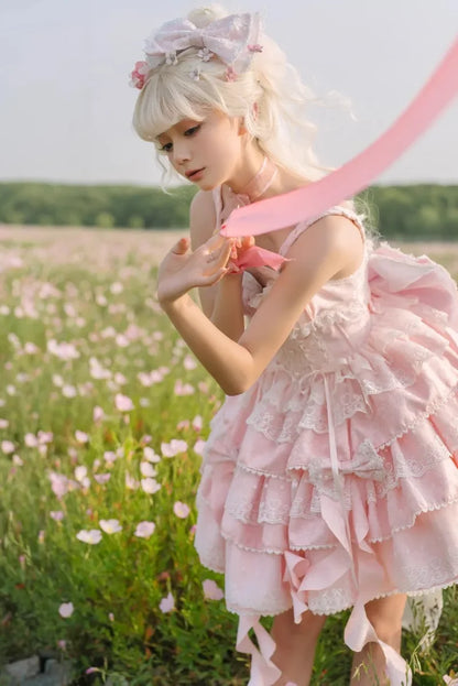 Sweet Lolita Suspender Dress – Short Flower JSK for Weddings & Special Occasions