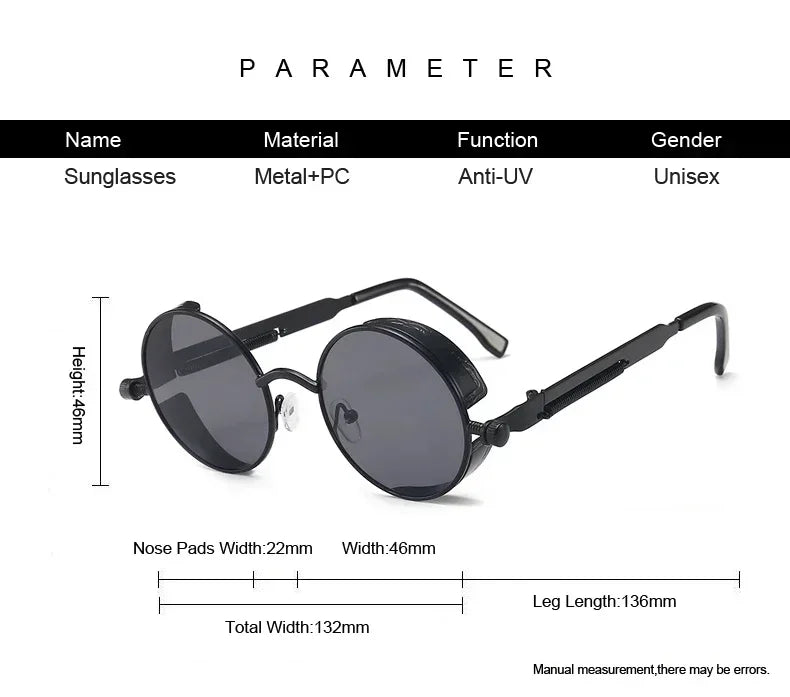 Vintage Steampunk Round Sunglasses – Unisex Metal Frame UV400 Designer-Inspired Retro Shades