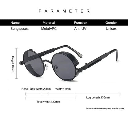 Vintage Steampunk Round Sunglasses – Unisex Metal Frame UV400 Designer-Inspired Retro Shades