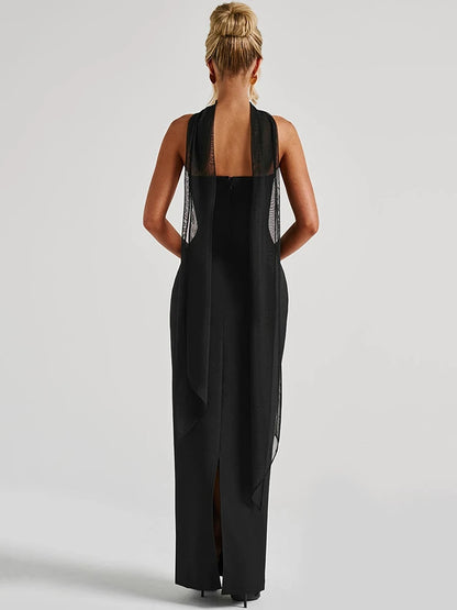 Sexy Strapless Scarf-Neck Maxi Dress for Women – Night Out Essential