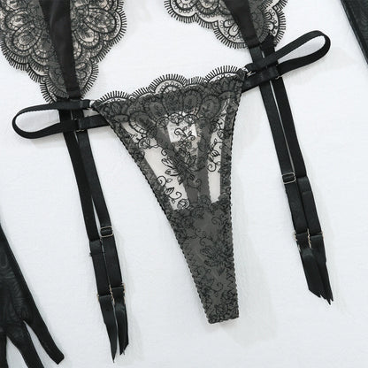 Ellolace Lace Sexy Lingerie Set With Long Glove Attractive Chest Suspenders Ensemble Lingeries Femmes Delicate Lace Underwear