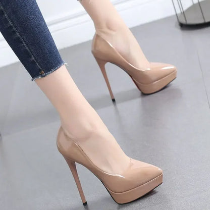 Elegant Nude Pointed Toe High Heels – Versatile Waterproof Design