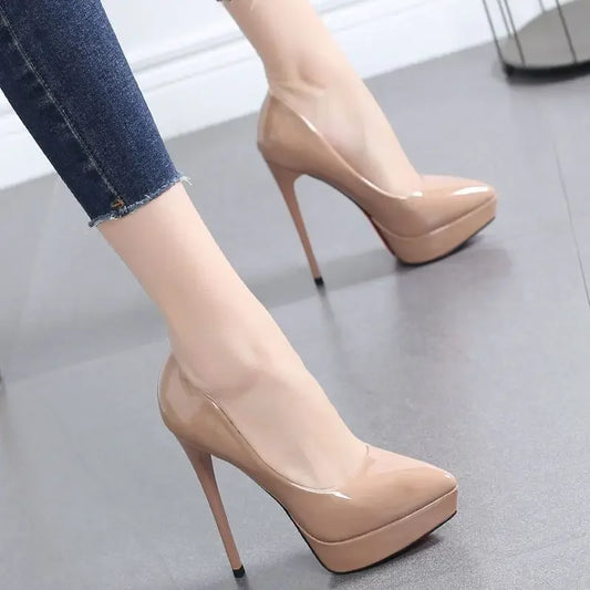 Elegant Nude Pointed Toe High Heels – Versatile Waterproof Design