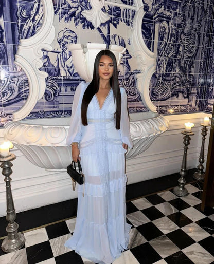Elegant Ruffle Hollow-Out Maxi Dress – Summer Party Chic