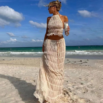 Women's Sexy Folded Vest & Long Skirt Set – Breezy & Beautiful for Summer