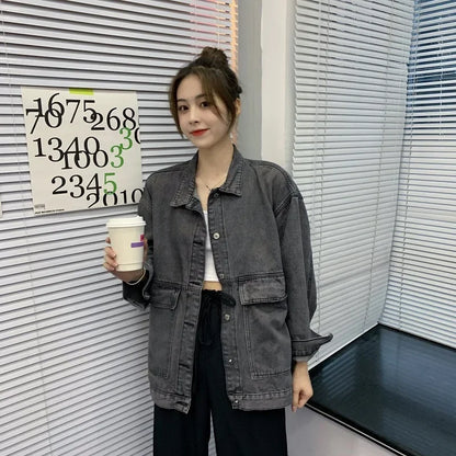 Versatile BF Fit Denim Jacket – Harajuku Casual Streetwear for Women