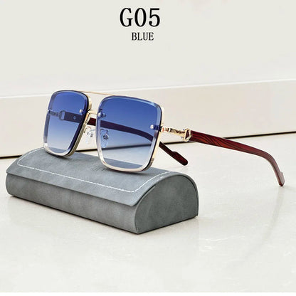 Retro Square Designer Sunglasses for Men – Wooden Frame Sun Lentes