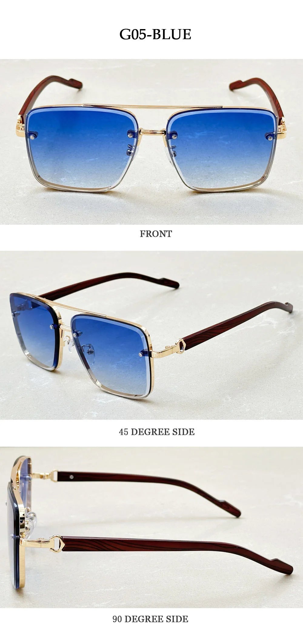 Retro Square Designer Sunglasses for Men – Wooden Frame Sun Lentes
