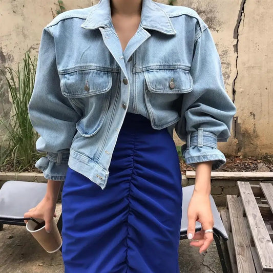 Sexy Y2K Style Denim Shirt Jacket – Cropped Street Fashion for Women