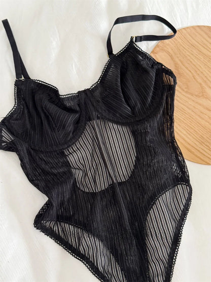 Halter Neck Lace Bodysuit – Sexy One-Piece Mesh Lingerie for Women