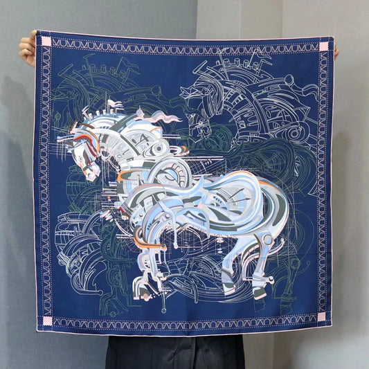 Elegant 90CM Natural Silk Bandana – Horse Design Head & Bag Scarf for Women