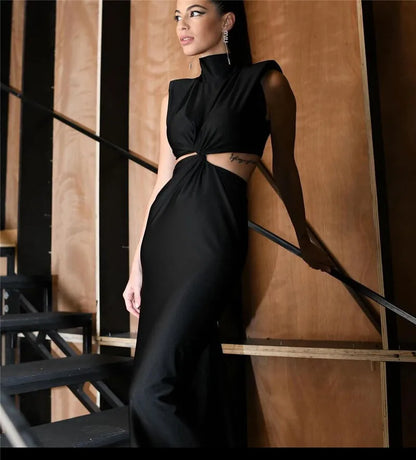Turtleneck Temptation – Hollow Out Slim Fit Maxi Dress
