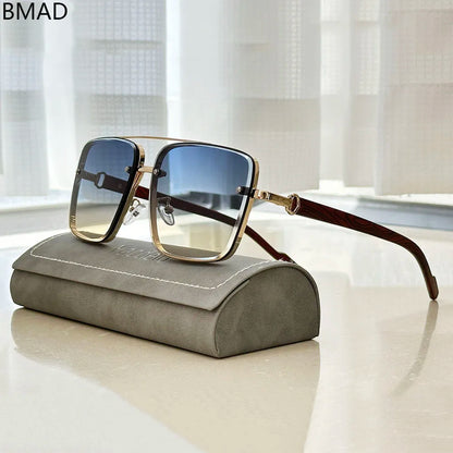 Retro Square Designer Sunglasses for Men – Wooden Frame Sun Lentes