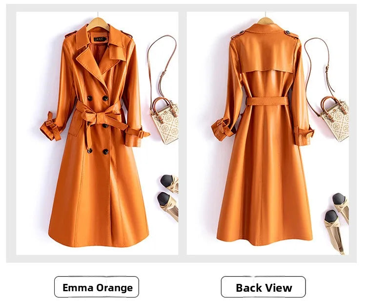 Trendy Sheepskin Leather Coat – Long Over-Knee Autumn Winter Fashion for Women
