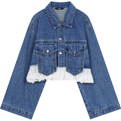 Women’s Vintage Y2K Lace Stitch Short Denim Jacket – ELFSACK Spring Edit