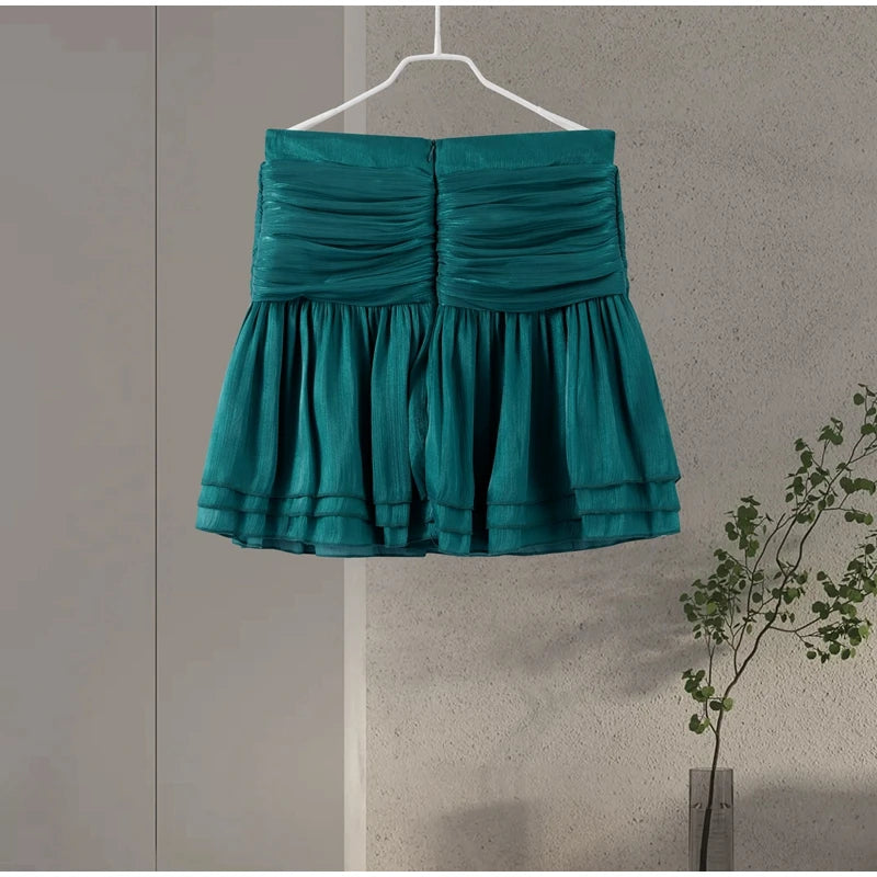 Women's Elegant Two-Piece Outfit – Lace-Up Blouse & Flowy Pleated Skirt