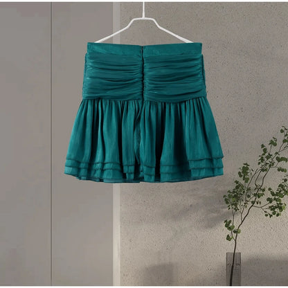 Women's Elegant Two-Piece Outfit – Lace-Up Blouse & Flowy Pleated Skirt