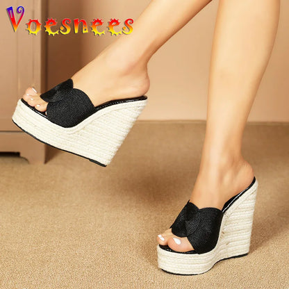 High Platform Straw Wedge Heels – Hot Summer Sandals for Women