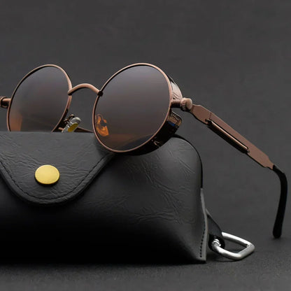 Vintage Steampunk Round Sunglasses – Unisex Metal Frame UV400 Designer-Inspired Retro Shades