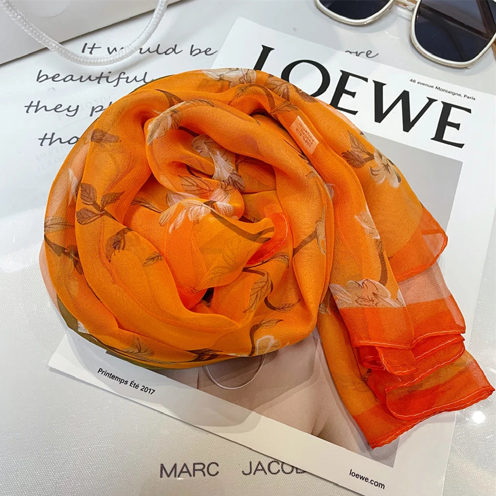 Luxury 100% Silk Shawl – Elegant Blue Scarf Cape C255 for Spring & Summer