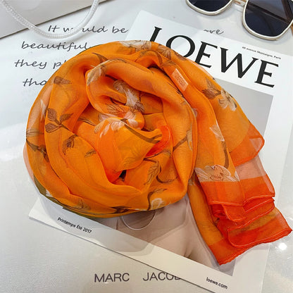 Luxury 100% Silk Shawl – Elegant Blue Scarf Cape C255 for Spring & Summer