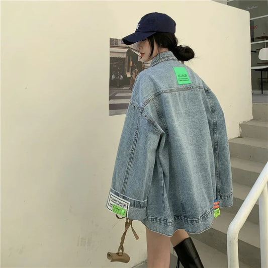 Women's Oversized Denim Jacket – Korean Fashion Button Down Streetwear