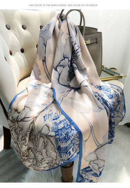 Luxury Printed Pure Silk Scarf – Long Designer Wrap & Shawl for Women