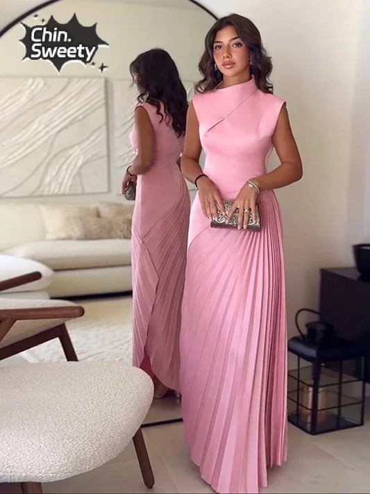 Grace in Motion – Pleated Wrap Waist Maxi Dress