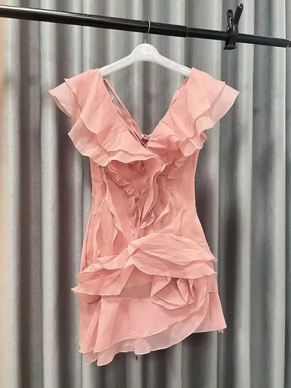 TWOTWINSTYLE Elegant Off-Shoulder Ruffle Mini Dress – Chic & Feminine