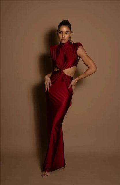 Turtleneck Temptation – Hollow Out Slim Fit Maxi Dress