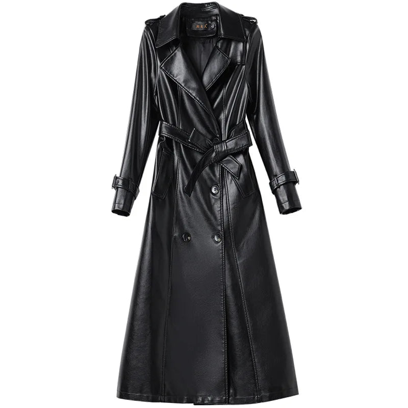 Trendy Sheepskin Leather Coat – Long Over-Knee Autumn Winter Fashion for Women