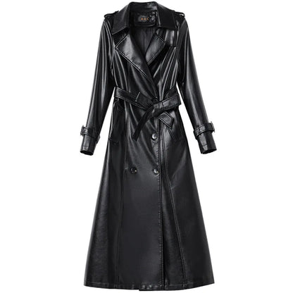 Trendy Sheepskin Leather Coat – Long Over-Knee Autumn Winter Fashion for Women