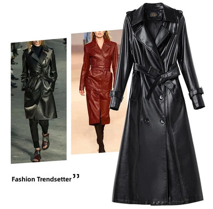 Trendy Sheepskin Leather Coat – Long Over-Knee Autumn Winter Fashion for Women