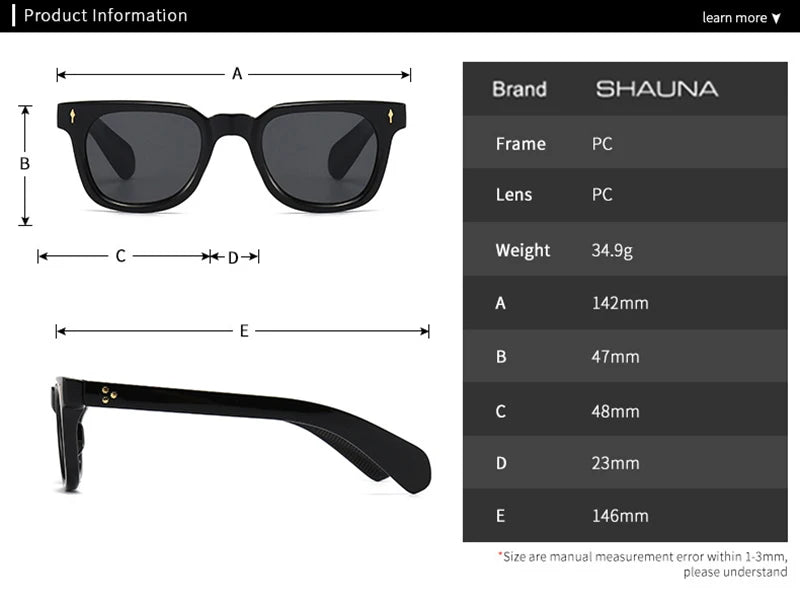 SHAUNA Unisex Retro Rivet Sunglasses – Square Frame Green UV400 Protection