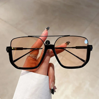Vintage Big Square Sunglasses – Unisex Half-Metal Frame UV400 Fashion Shades