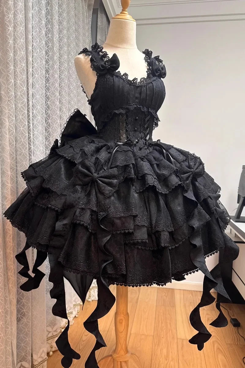 Sweet Lolita Suspender Dress – Short Flower JSK for Weddings & Special Occasions