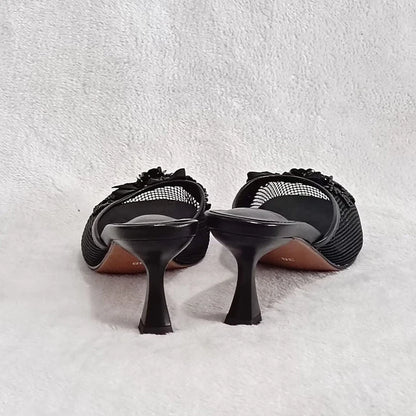 Sexy Thin Heel Flower Mesh Sandals – Summer Statement Slides for Women