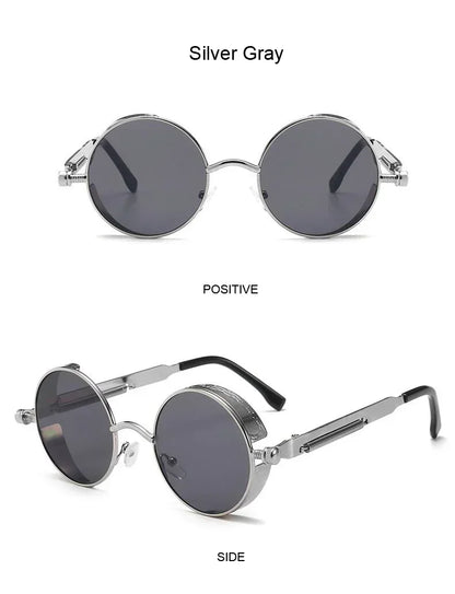 Vintage Steampunk Round Sunglasses – Unisex Metal Frame UV400 Designer-Inspired Retro Shades