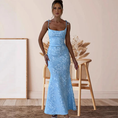 Elegant Bodycon Party Dress – White Jacquard Backless Maxi Dress by NIDANSSI