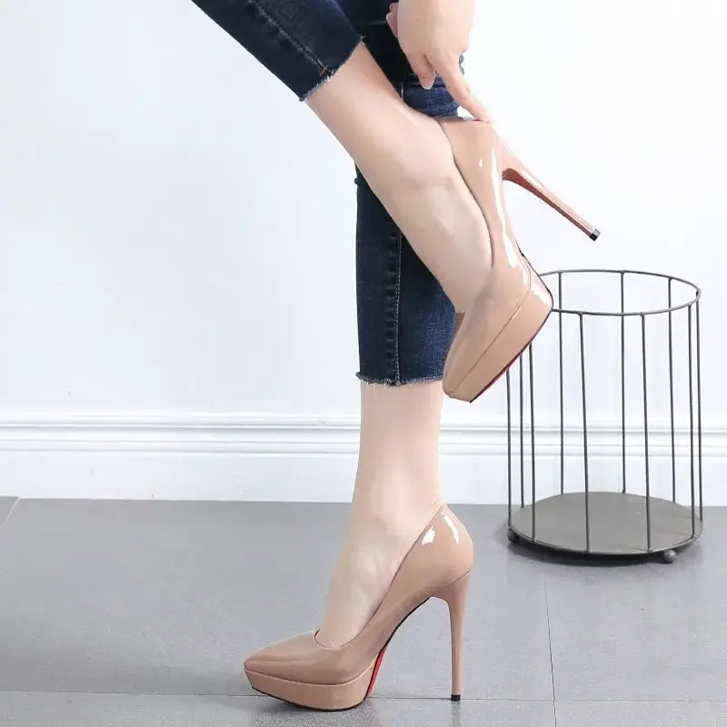 Elegant Nude Pointed Toe High Heels – Versatile Waterproof Design