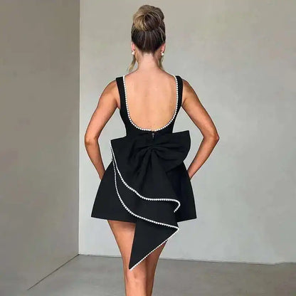 Sexy Backless Pearl Bow Dress – Townlike Women’s A-Line Mini Dress