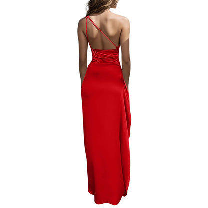 Satin Backless Party Dress – One Shoulder Slim Fit Cocktail & Wedding Guest Gown