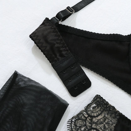 Ellolace Lace Sexy Lingerie Set With Long Glove Attractive Chest Suspenders Ensemble Lingeries Femmes Delicate Lace Underwear