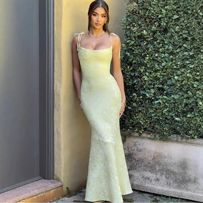 Elegant Bodycon Party Dress – White Jacquard Backless Maxi Dress by NIDANSSI