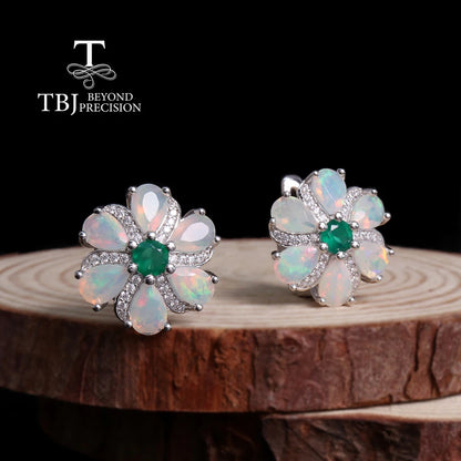Celestial Elegance – Opal & Green Agate 925 Sterling Silver Earrings