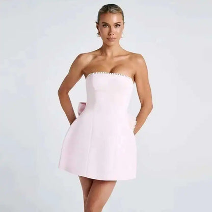 Sexy Backless Pearl Bow Dress – Townlike Women’s A-Line Mini Dress