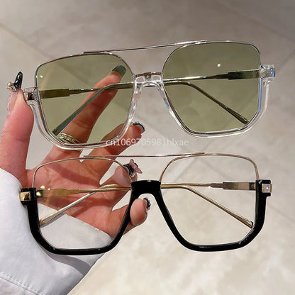 Vintage Big Square Sunglasses – Unisex Half-Metal Frame UV400 Fashion Shades