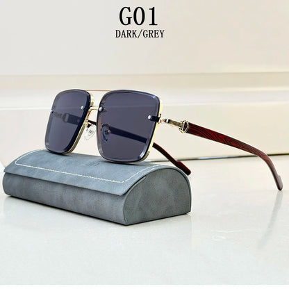 Retro Square Designer Sunglasses for Men – Wooden Frame Sun Lentes