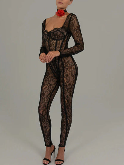 Sexy White Lace Jumpsuit – Fantoye Long Sleeve Club & Party Romper