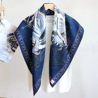 Elegant 90CM Natural Silk Bandana – Horse Design Head & Bag Scarf for Women